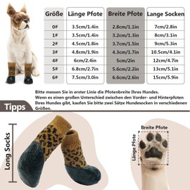 Hjumarayan Pack of 4 Dog Socks Waterproof Non-Slip Dog Shoes Paw Protection Dog Shoes Indoor Outdoor Non-Slip Stopper Socks for Dogs Puppies Leopard Print (6#)
