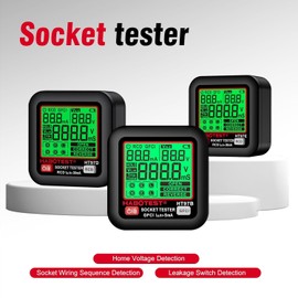 Socket Tester GFCI Outlet Tester with LCD Display, Receptacle Detector, Electric Voltage Tester for Standard 3-Wire 260V AC Voltage, Socket Checker 6 Visual Indicators/Wiring Legend for Home