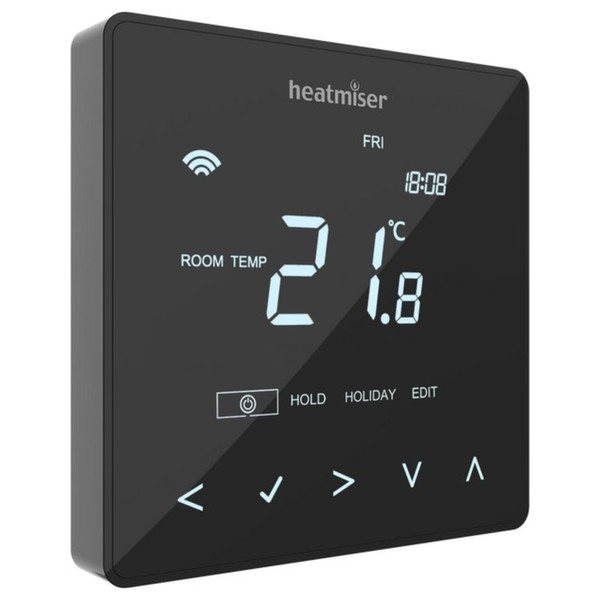 Heatmiser NeoStat WiFi Black a WiFi Thermostat 230v programmable thermostat featuring illuminated touch keys and WiFi connection Kudos-Trading UK Next Working Day Prime delivery.