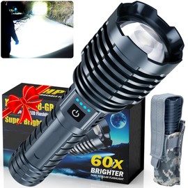 Super Bright Rechargeable LED Flashlights 5000.000High Lumens,Powerful Tactical Flashlight Up to 25H Long Battery Life|Zoomable|5Light Modes|IP67 Waterproof,Flashlights High Lumens for Camping (Grey)