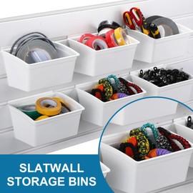 Unittype 18 Pcs Slat Wall Bins Slat Wall Accessories Slatwall Storage Bins Plastic Slat Wall Containers Slat Wall Organizer for Garage Craft Room Tool Shed Workshop(White)