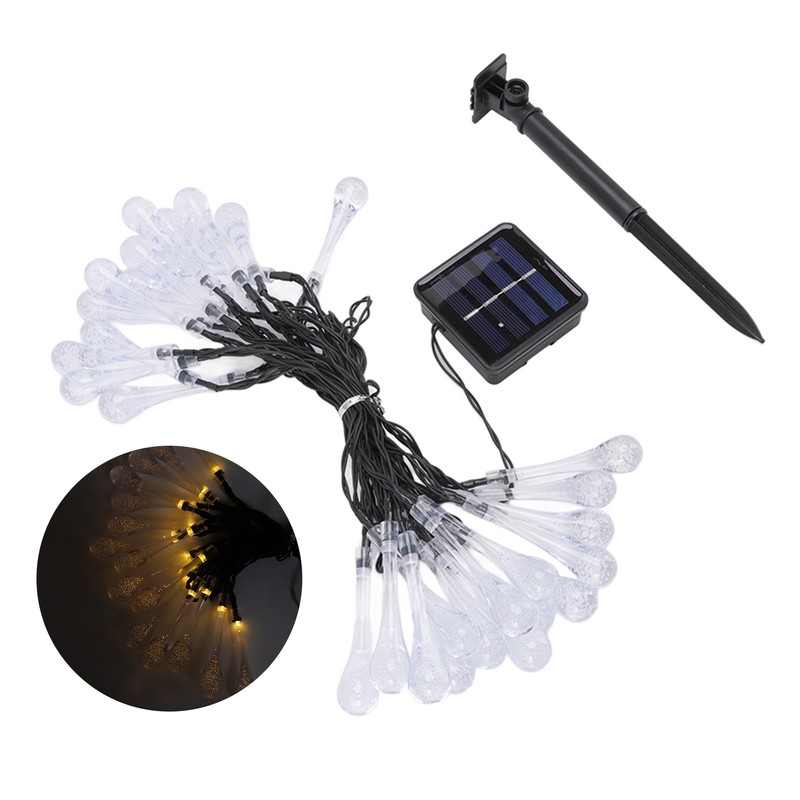 Solar Water Drop String Lights 21 Feet 30 LEDs Waterproof
