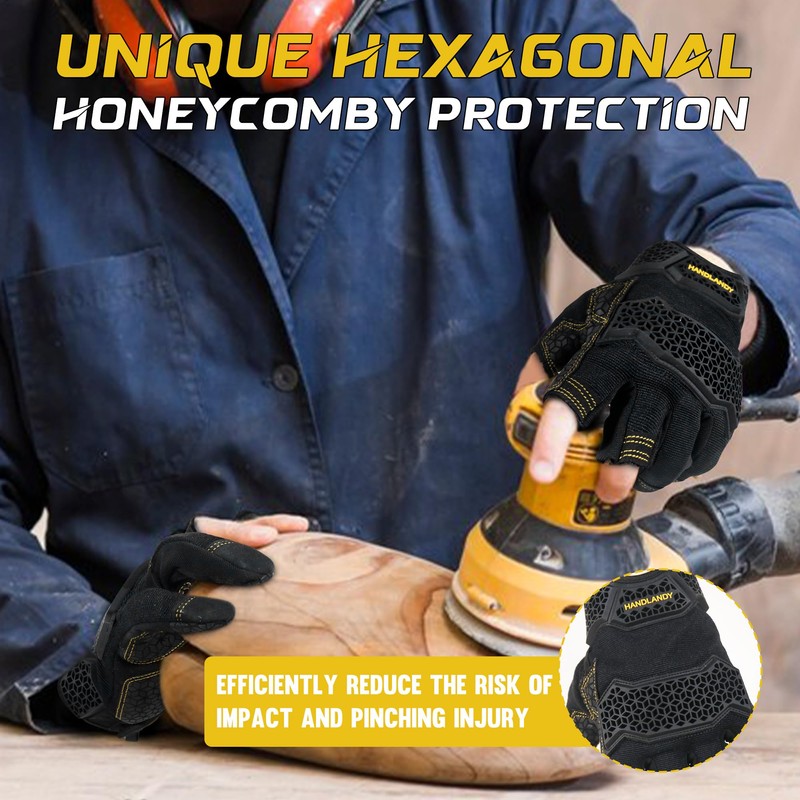 HLDD HANDLANDY Work Gloves Men - 3 Fingerless Work Gloves