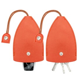 BELOMI 2 Pcs Car Key Case, PU Leather Pull-Out Keychain Bags with Cover, Leather Large-Capacity Key Sleeve, Portable Key Storage Bag, Protective Key Pouch for Most Vehicle Models (Orange)