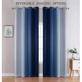 G2000 Blackout Curtains & Drapes for Bedroom Living Room 84 Inches Long Navy Blue and Greyish White Room Darkening Window Treatments Ombre Thermal Insulated Light Blocking Grommet Backdrop 2 Panels