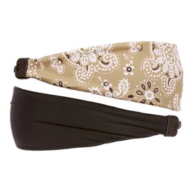 Hipsy Adjustable & Stretchy Printed Xflex Wide Headbands for Women Girls & Teens (Black & Tan Bandana 2pk)