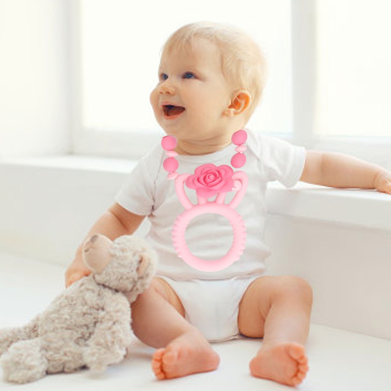 Teething Necklace Gum Massage Silicone Baby Teether Cute Bright Color