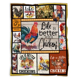 Life is Better with Chickens Blanket Rooster Hen Printed Throw,Warm Soft Plush Lightweight Flannel Blanket,Farmer Lover Couch Bedding 40x50in for Kids/Child