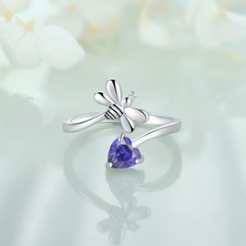 FJ Bee Ring 925 Sterling Silver Tanzanite Ring Adjustable Open Ring December Birthstone Jewelry for Women Size 7