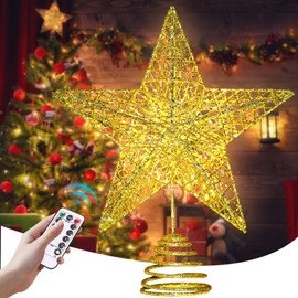 Star at the Top of the Tree, Christmas Tree Topper Star, 20 cm Glitter Tree Crown Star Decoration, Christmas Tree Topper with 20 LEDs and Timer Function for Christmas Party Decoration