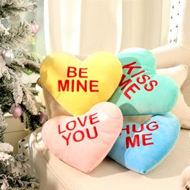 Bunny Chorus Valentines Day Decor, 4pcs Love Heart Shaped Pillows, 8"x9" Candy Heart Stuffed Plush Valentines Day Decorations, Throw Pillows for Valentines Gifts, Bedroom, Sofa, Holiday Pillows