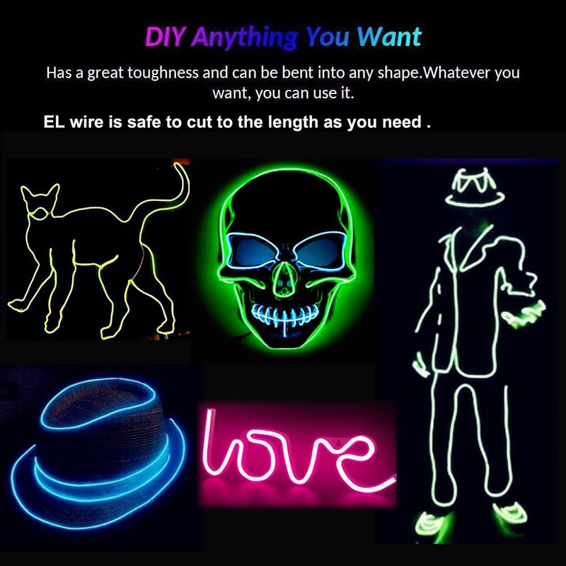 TiTiToo Pink 5m El Wire, Portable Neon Wire Cuttable Glowing