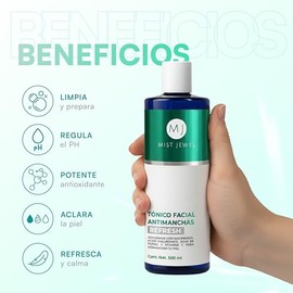 MIST JEWEL Tonico facial anti-manchas e hidratante REFRESH facial | Niacinamida, Ácido Hialurónico, Vit E y C y agua de pepino hidrata y prepara tu pi