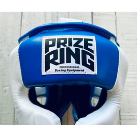 PRIZE RING "Professional SS" Genuine Leather Headgear White/Blue (L)