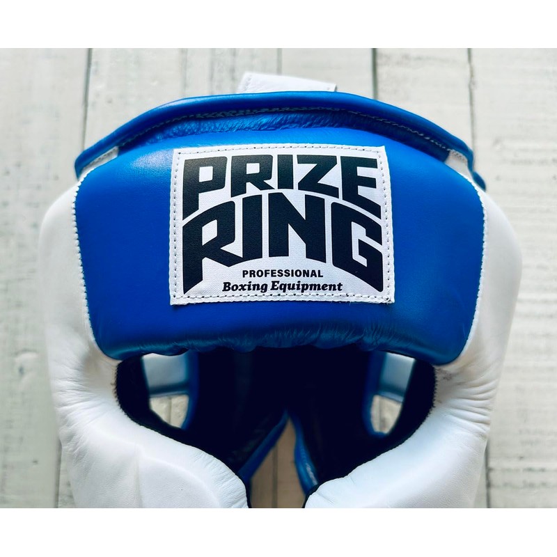 PRIZE RING "Professional SS" Genuine Leather Headgear White/Blue (L)