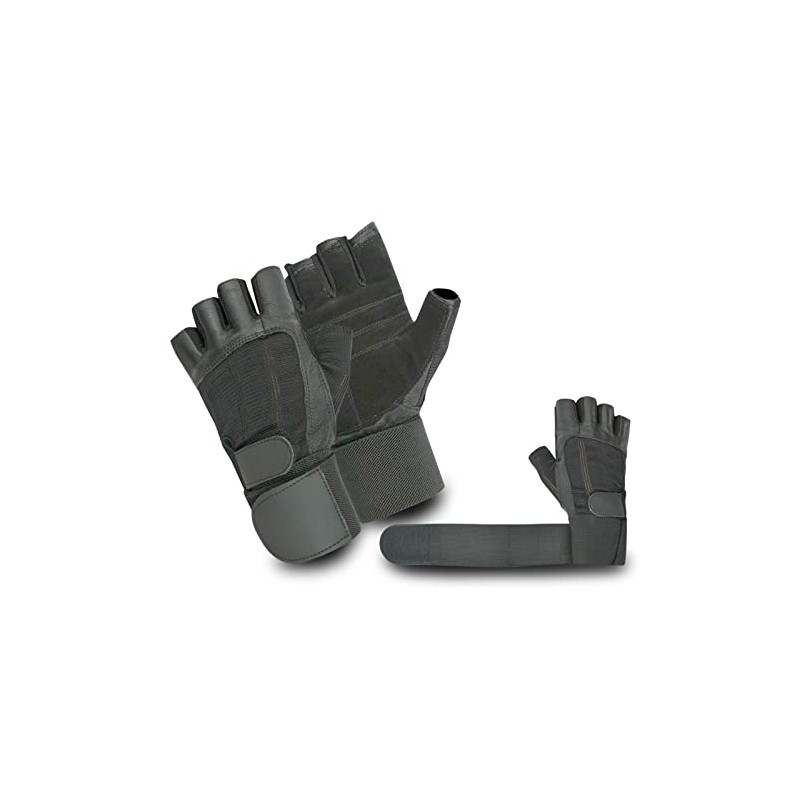 Leather Weight Lifting Gloves (077) Long Wrist Strap Training Power