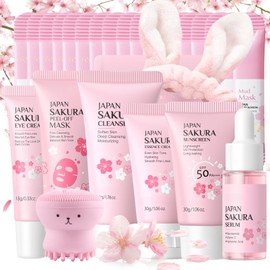 Sakura Skincare Set Teenager Mädchen Geschenke - Skin Care Set - Gesichtspflege Geschenkset Frauen - Kirschblüten Feuchtigkeitsspendend Beauty Set Mädchen - Mit Schlammmasken,Peel-off-Maske,Serum