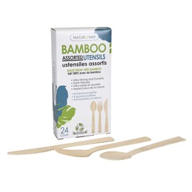 NatureZway Eco-Friendly Bamboo Utensils - 24 Pack of Premium Disposable Assorted Utensils: Tree-Free, Plastic-Free, Your Superior, and Perfect Sustainable Choice for Your Party Supplies!