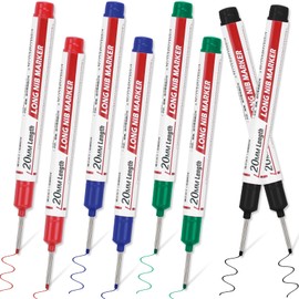 Azureblue 8pcs Long Nib Marker, Long Head Deep Hole Marker Pens, Waterproof Construction Markers Marking Tool, Multi-Purpose Deep Reach Pen Makes For Metal, Carpenter, Woodworking, 20mm 4 Colors