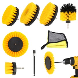 MXTIMWAN 8 Piece Brush Attachment Drill Set, Brush Attachment Cordless Screwdriver, Brush Attachment Cordless Screwdriver Brush Drill Brush for Rims Tiles, Floors, Bathtub