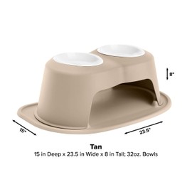 WeatherTech Double High Pet Feeding System w/Plastic Dog/Cat Bowls - 8" High Stand Tan (PDHC3208TNTN)