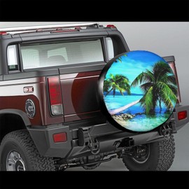 Tropical Palm Trees Ocean Beach Spare Tire Cover Waterproof Tire Wheel Covers Dust-Proof Wheel Tire Protector UV Sun Protection Tyre Covers Universal for Trailer RV SUV Truck Motorhome Travel 16 Inch