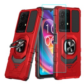for TCL K32 5G Case with 1 Pack Screen Protector,Dual Layer Hybrid Heavy Duty Defender Protection,Sleek Rugged Reinforced Cushion Corner Kickstand Shockproof Bumper Cover Red