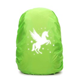 Capaneus Unicorn Rain Cover School Bag, Step by Step Rain Cover, Reflective Backpack Cover, Rain Cover, School Bag Cover with Unicorn for Boys Girls Beginners to School (Green)