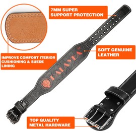 DALAYEA Weight Lifting Belt Gym Fitness, Cowhide Leather, 4” Padded Lumbar Back Support,10 Adjustable Holes,Heavy Duty Workout Training Strength Training Fitness,Men Women(Black-M)