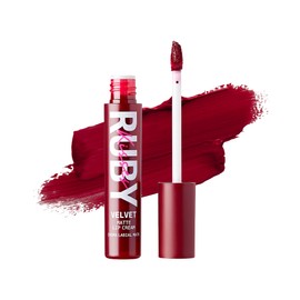 Ruby Kisses Velvet Lip Cream, Matte Finish Lipstick, Rich Color, Long Lasting Lip Stain, Lightweight, Nourishing, Hydration, High Pigment Lip Tint (SCARLET ROUGE)