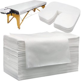 Rngwaper 100 Pcs Disposable Massage Table Sheet Set - 50Pcs Breathable Spa Bed Sheets and 50 Pcs Face Cradle Covers/Headrest Covers