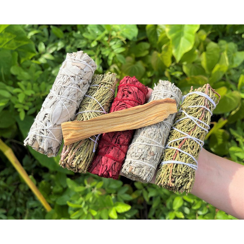 6 Smudge Stick SAMPLER Gift Box #1 White Blue Cedar