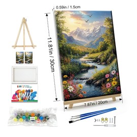 JOOZ Mountain Paint by Numbers for Adults with Easel Landscape Sunsets Paint by Numbers for Adults Beginners with Frame on Canvas，DIY Oil Painting on Acrylic for Home Wall Art Decor 7.87x11.81 Inch