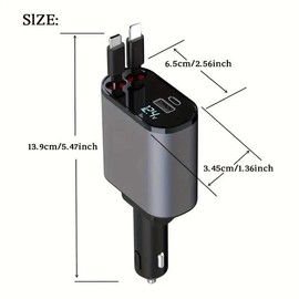 Retractable Cable Design 4 In 1 Car Charger, Dual Ports USB-C Fast Charging Car Charger, Universal Car Electrical Appliances For Car