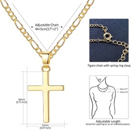 ITESSY Cross Necklace for Men Women, Silver & Gold Cross Pendant Necklace | 14K Gold Plated Figaro Link Chain Necklaces Gifts for Christian Birthday Christma Thanksgiving Day