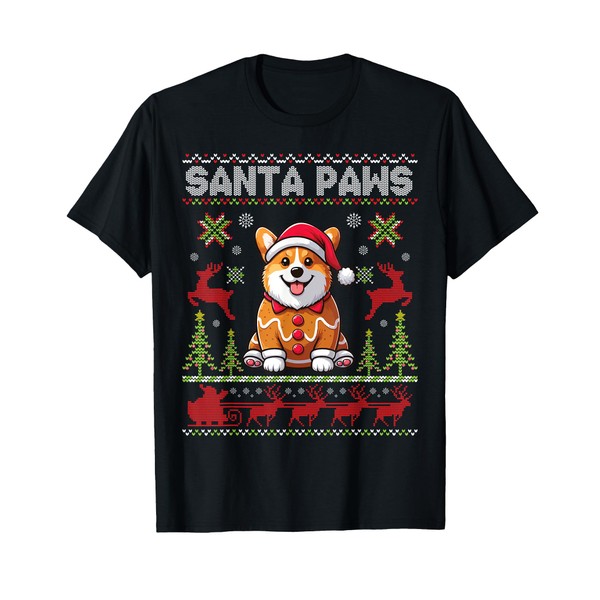 Pembroke Welsh Corgi Santa Paws Merry Christmas Ugly Sweater T-Shirt