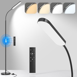 Tigial LED Floor Lamp with Remote Control Foot Switch for Living Room, Stepless Adjustable Colour Temperature Brightness Standing Lamp with Timer, Eye Caring Tall Lamp Reading for Bedroom,office, Gift