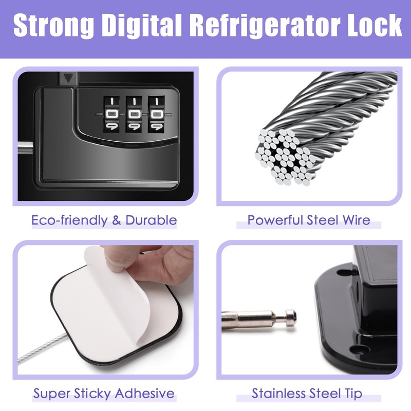 Pletpet 4PCS Fridge Lock Combination, Self-Adhesive Refrigerator Locks Freezer Door