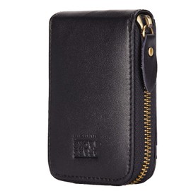 Brass Tacks Leather Craft Vintage Craft Full Leather Front Pocket Purse RFID Blocker Purse Multi Card Slots Zip Men Women with Box (Black)