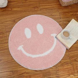 Smile Face Bath Mat for Bathtub Bathroom Sink Bedroom Decorations Cute Happy Face Retro Aesthetic Carpet Room Decor Bath Rugs, Absorbent, Microfiber, Anti-Slip, Pink