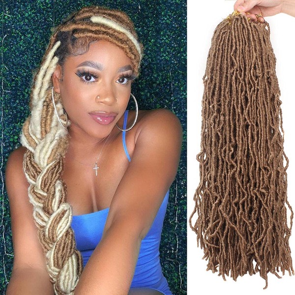 ZRQ 24 Inch Blonde Faux Locs Crochet Braids Hair 6 Packs 27 Soft Locs Strawberry Blonde Pre-looped Boho Goddess Locs Curly Wavy Crochet Locs Synthetic Afro Roots 27#