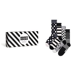 Happy Socks, 4-Pack Gift Box Crew Socks, Classic Black & White Socks Gift Set for Men and Women, Size 41-46