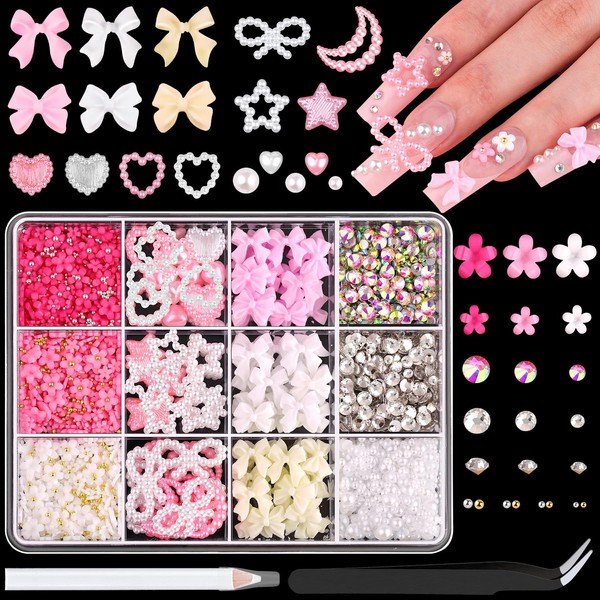 BELLEBOOST Chunky Nail Charms and Gems Set 3, Girly Coquette