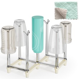 Marbrasse Retractable Cup Drying Rack, Drinking Glass and Sports Bottle Drainer Stand, Plastic Bag Dryer with Non-Slip Bottom for Kitchen Countertop - White