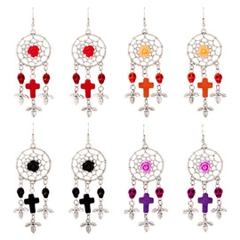 FASHEWELRY 4 Pairs Dream Catcher Gemstone Earrings for Women Bohemian Western Jewelry Earrings Turquoise Cross Gemstone Bead Wind Chime Dangle Drop Earrings for DIY Women's Jewelry, Brass, Turquoise