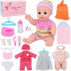 Besurejoy 12'' Baby Doll Nursery Care Playset with 4 Outfits,Clothes Hanger,Swaddle Blanket,Feeding Bottle,Diaper,Bib and Accessories.Dress-Up Pretend Play Reborn Toy Set for Girl Toddler Kids Ages 3+