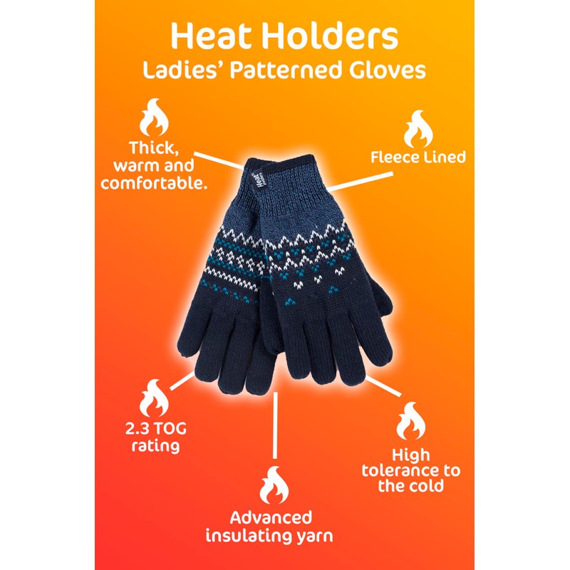 HEAT HOLDERS - Ladies Cute Striped Fairisle Warm Knitted Fleece