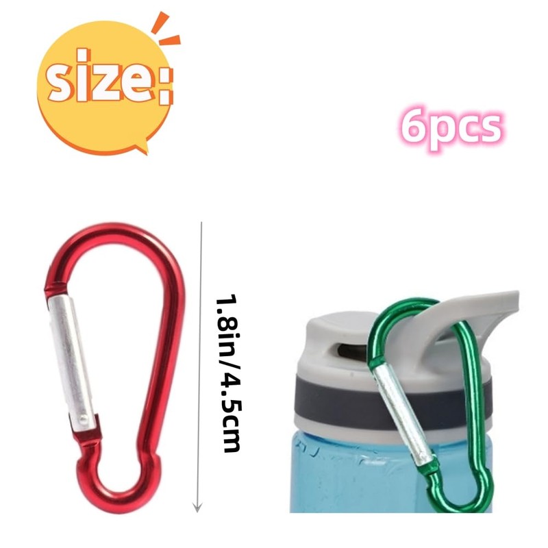 DACUAN Aluminum Carabiner Clips, 6PCS D Shape Spring Snap Hooks