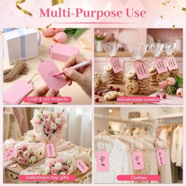 SallyFashion 120PCS Gift Tags with String 1.6 x 2.8 inch Pink Paper Hang Tags for Party Favors Baby Shower Wedding Crafts Decoration (Pink)