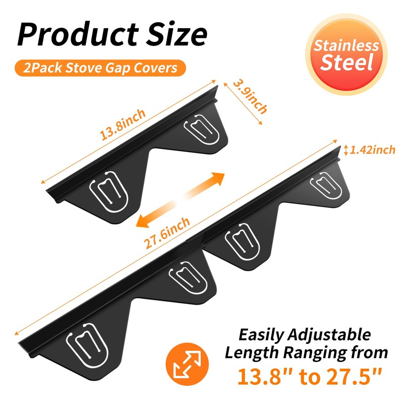 Stainless Steel Stove Gap Covers (2 Pack), Upgraded Version, Stove